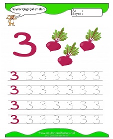 3 Rakamı Çizgi Çalışmaları Çalışma Sayfaları